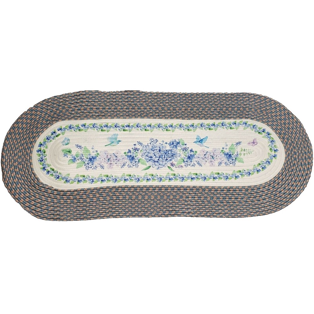 Extra Large Oval Braided Kitchen Floor Runner Rug (20" x 48") BIRDS & FLOWERS,CE